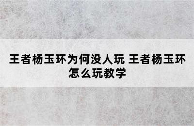 王者杨玉环为何没人玩 王者杨玉环怎么玩教学